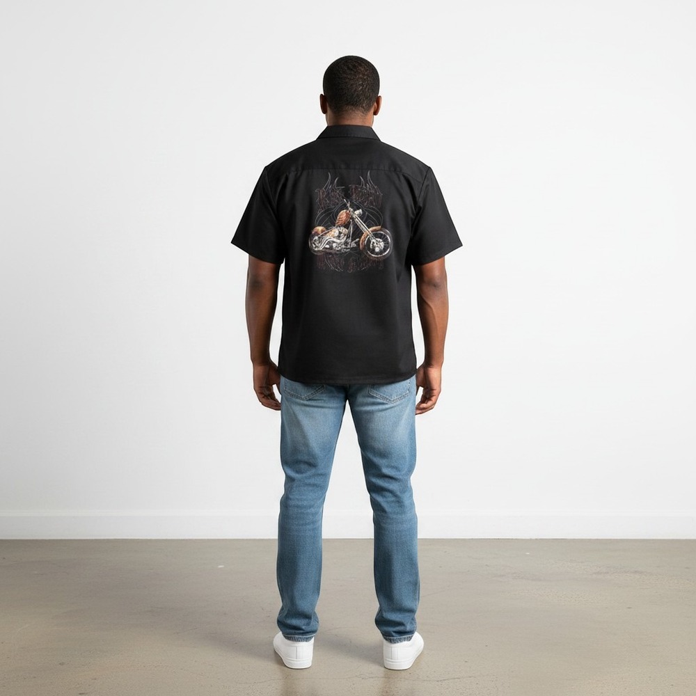 Dragonfly Clothing Men's Large Embroidered Chopper bike‎ button up short sleeved